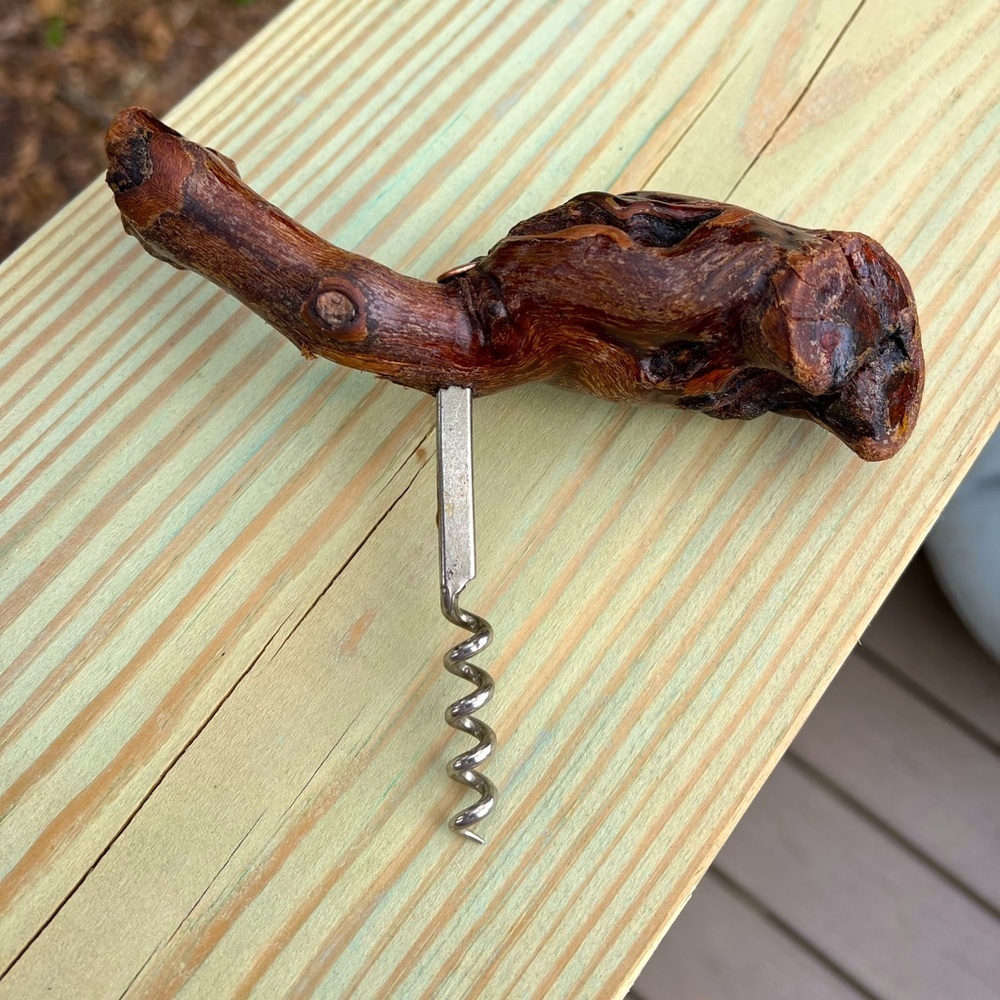 Vintage Wooden Handle Corkscrew - Rustic Grape Vine Wine Opener